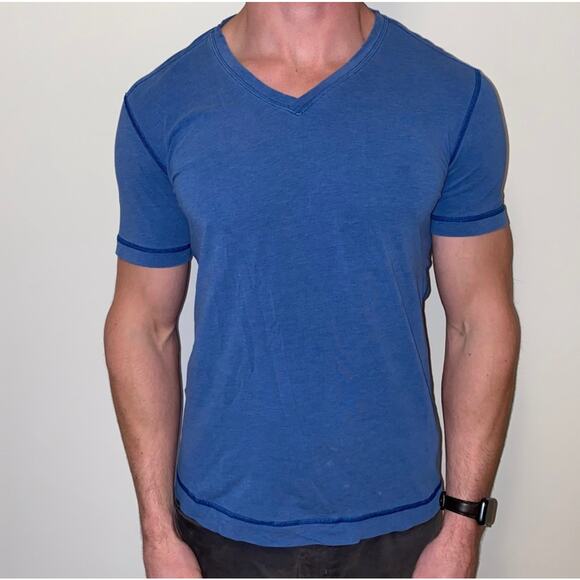 Lululemon Men’s 5 Year Basic V Neck Pima Cotton Blue Short Sleeve Tee Large - Picture 1 of 6